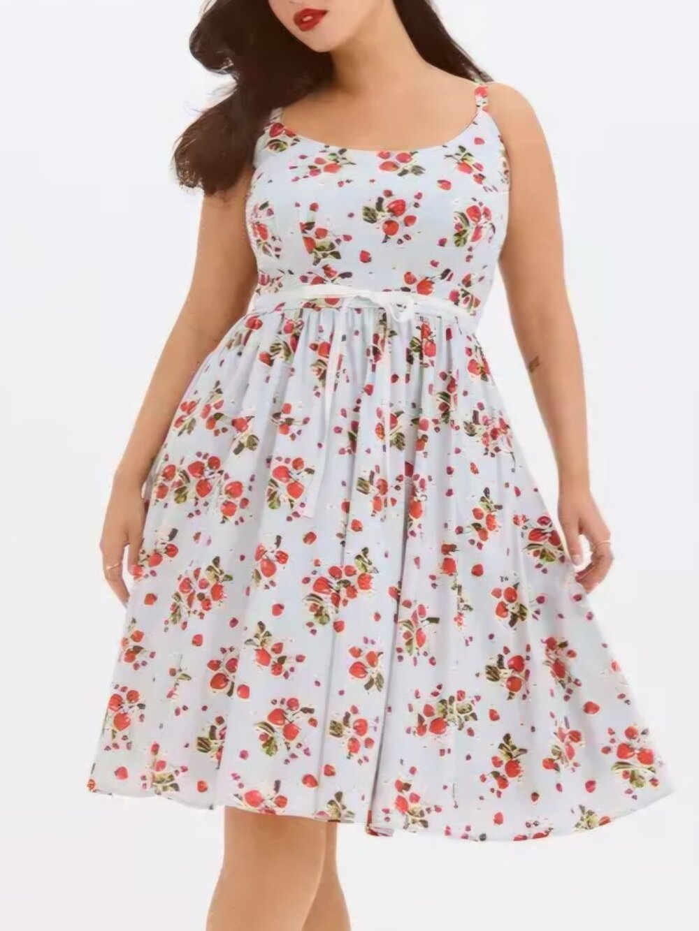 Torrid Retro Chic 00 M/L 10 Blue Sweet Strawberries Strawberry Print Midi Dress